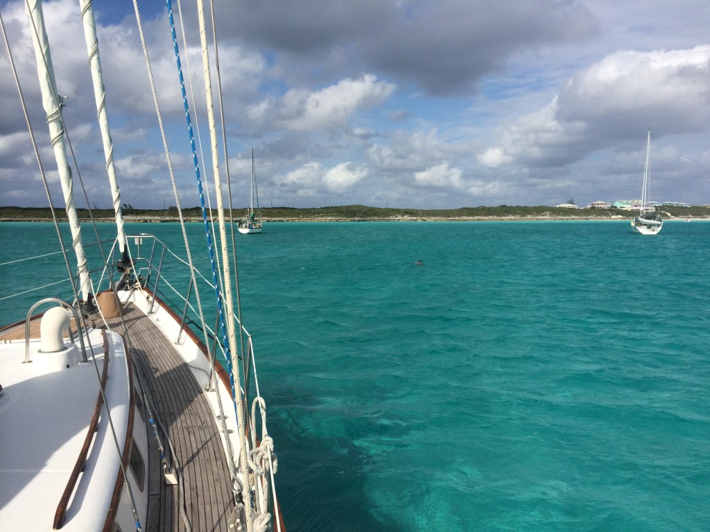 Arriving at Black point Cay anchorage