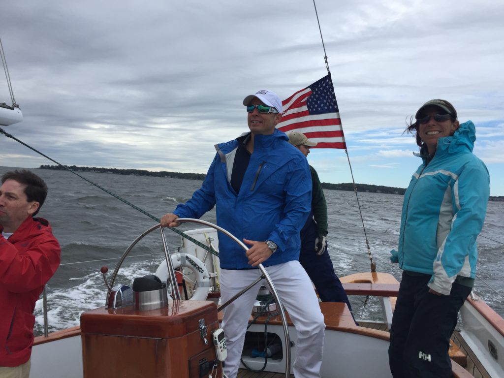 Steve got a turn at the wheel of the Schooner Woodwind!